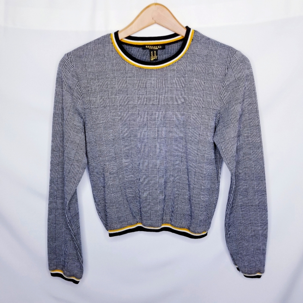 ::SALE::  ReVamped - Black & White Plaid Preppy Sweater - Size XS